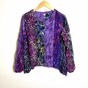 Patchwork hippie boho Women's Tunic reverse dye long sleeve purple sz M pullover
